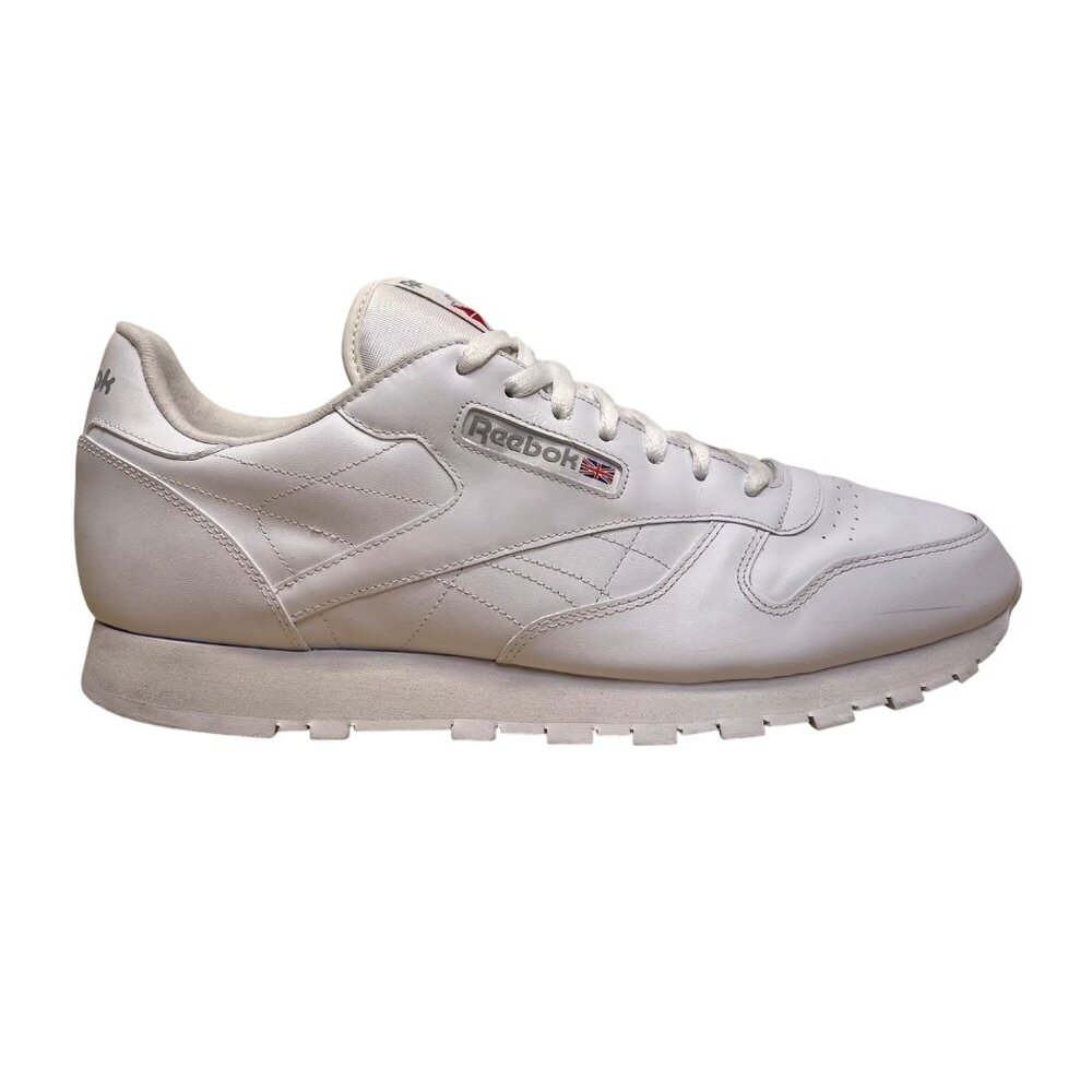 Reebok Classic Men’s All White Leather Lace-Up Casual Athletic Sneakers Size 15